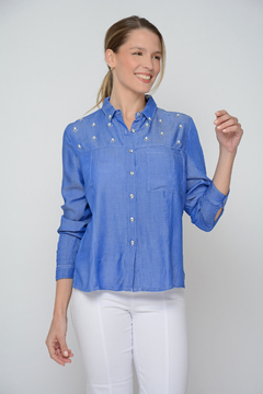 Camisa SAUCO azul con perlas (5920)