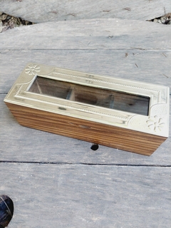 Caja Té x 3 div tapa alpaca y vidrio-madera lustrada