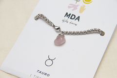 Pulsera Tauro, piedra Cuarzo Rosa con engarce