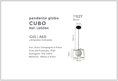 PD LD 5064 - PENDENTE GLOBO CUBO 1XE27 - comprar online