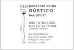 PD D11027 - PENDENTE CORDA RÚSTICO 1XE27 - comprar online