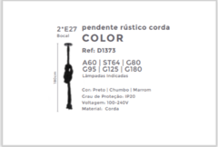 PD D1373 - PENDENTE RÚSTICO CORDA COLOR 2XE27 - comprar online