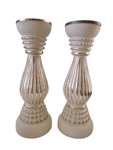 SETX2 CANDELABROS blanco con plata 38CM