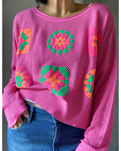 Sweater calado Patchwork print en internet