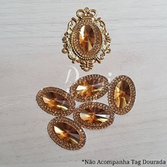 Chaton Oval Diamantado Dourado 20x30MM (10 Unid)