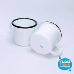 Caneca Enamel - 360ml - Branco com borda Preta - comprar online