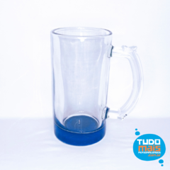 Caneca Chopp Vidro Cristal 475ml - Base Azul Escuro