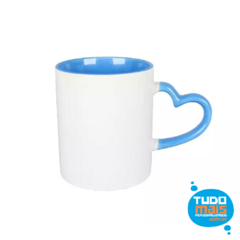 Caneca Cerâmica 325ml - Alça coração - Int/Alça Azul Claro