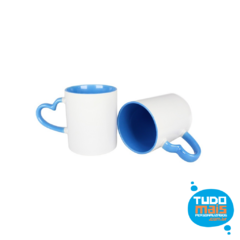 Caneca Cerâmica 325ml - Alça coração - Int/Alça Azul Claro - comprar online