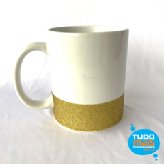 Caneca Cerâmica 325ml - Glitter na Base - Dourado