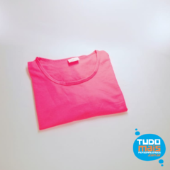Camiseta Baby Look XGG Poliéster Rosa Neon