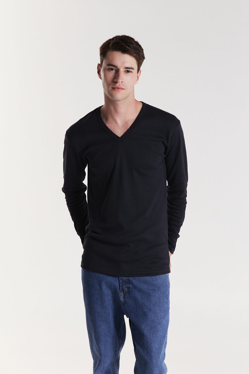 Camiseta Tres Ases Manga Larga Algodon Termica Escote V Hombre Art.603