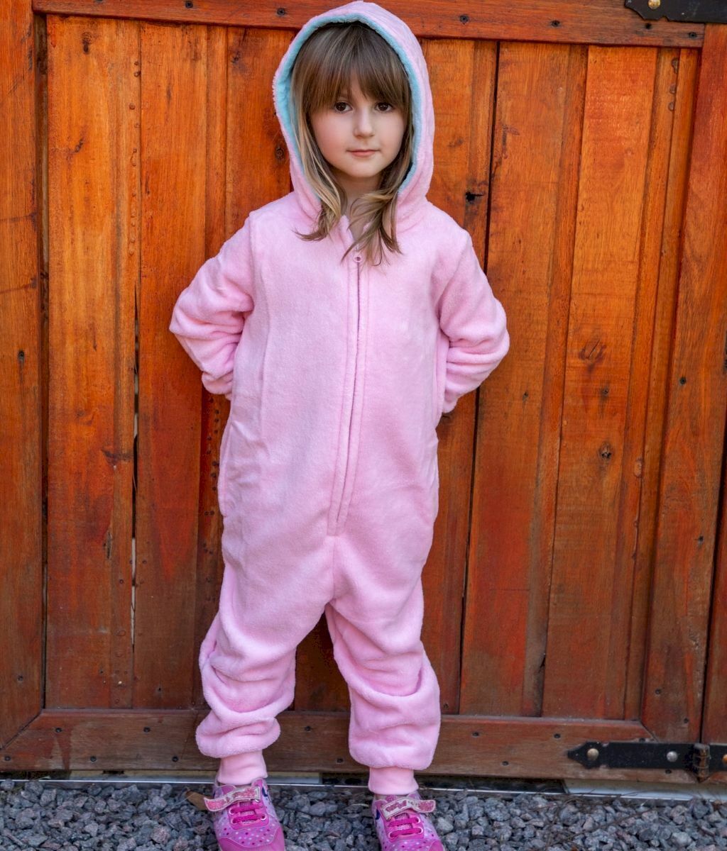 Pijama Mono Enterito Con Capucha Bianca Peluche Coral Fleece Nena Art.21508