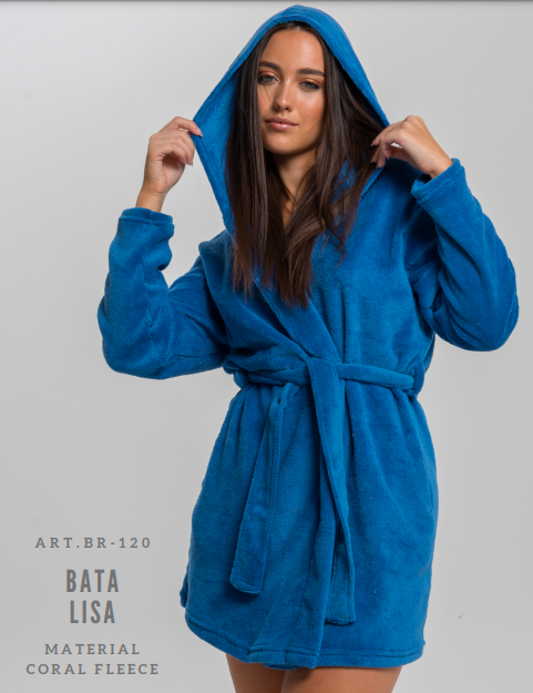 Bata Icarus Manga Larga Con Capucha Plush Peluche Lisa Mujer Art.120