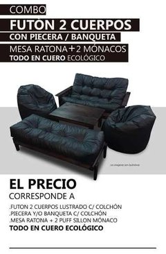 Futon 2 Cuerpos Lustrado + Banqueta + Mesa Ratona +2 Monacos ECO CUERO( COMBO DE FUTON Nº 2) en internet