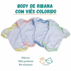 Body de bebê p/sublimação ribana com viés colorido - comprar online