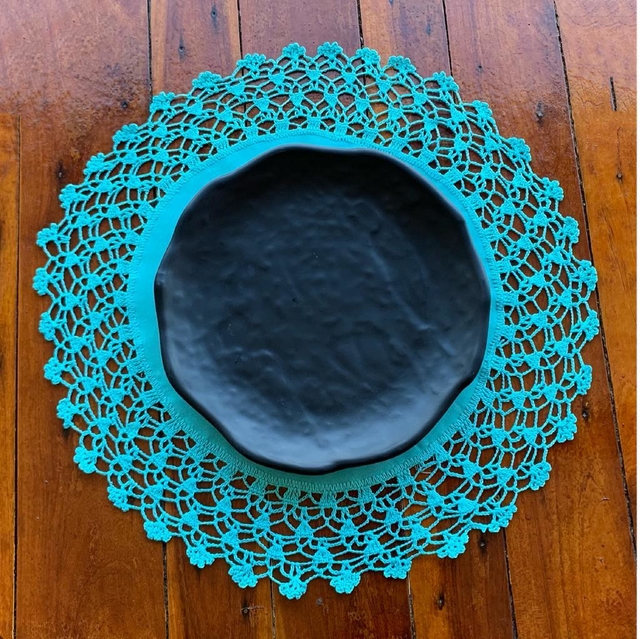 Sousplat de Crochê e Linho Azul Tiffany - comprar online