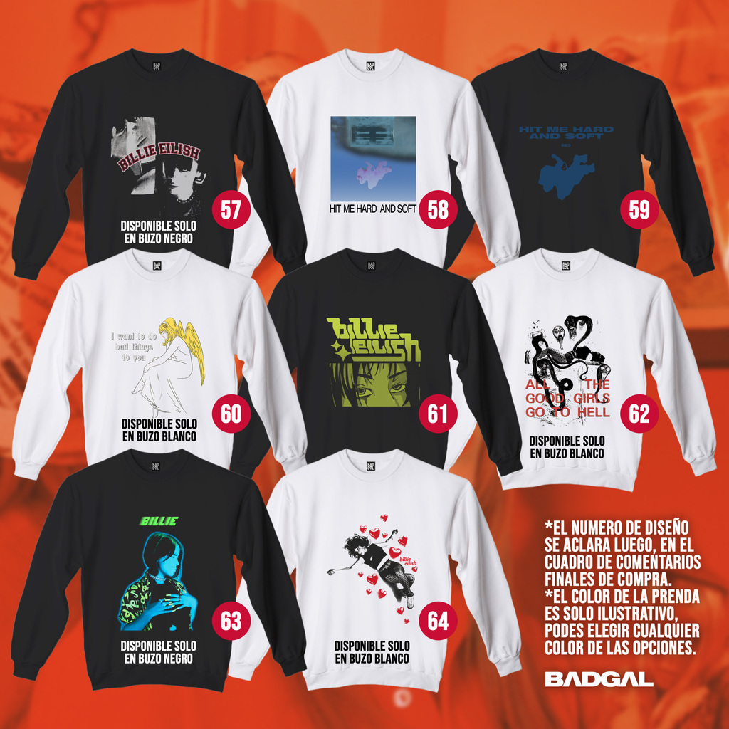 BUZOS BILLIE EILISH 80 DISENOS Comprar en BADGAL
