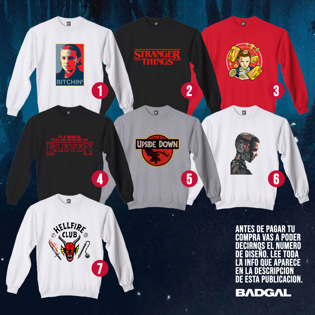 BUZOS STRANGER THINGS 7 DISENOS Comprar en BADGAL