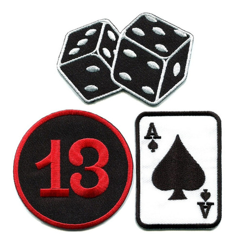 Set 3 Parches Bordados Apliques Cartas Dados Poker Casino