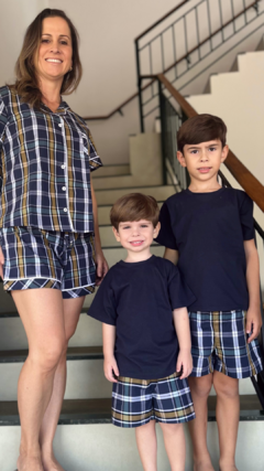 Pijama infantil Masculino - Xadrez Marinho e Amarelo - loja online