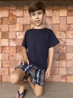 Imagem do Pijama infantil Masculino - Xadrez Marinho e Amarelo