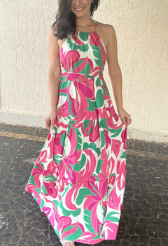 Vestido Verônica - floral pink e verde - comprar online