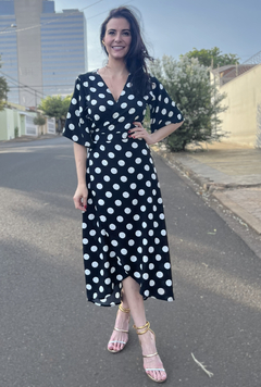 Vestido Envelope 100% Viscose - Poá Preto e Branco na internet