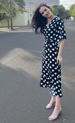 Vestido Envelope 100% Viscose - Poá Preto e Branco - viviane guerreiro