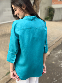 Camisa linho com viscose - Verde Água - comprar online