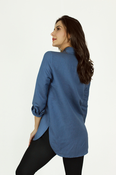 camisa linho e viscose - cor azul jeans