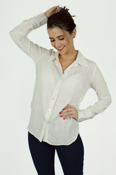 camisa viscolinho manga longa - cor off white - loja online