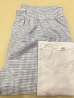 Pijama Adulto Masculino - Xadrez Azul Claro e Branco