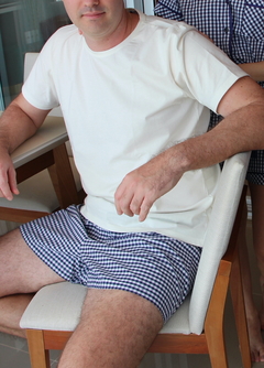 Imagem do Pijama Shorts Adulto Masculino - Xadrez Azul Marinho e Branco