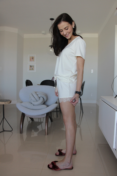 Pijama Shorts Viscolycra - Renda Off white - loja online