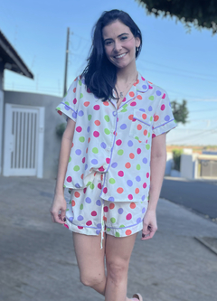 Pijama Shorts Feminino - Poá com friso Lilás - viviane guerreiro