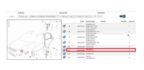 Par limitador de porta dianteira original Fiat Palio Siena 51803055 - Loja  de Peças para Carros na Web