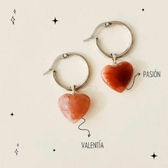 Aros Corazón - Cuarzo rojo - pasión, acción y deseo