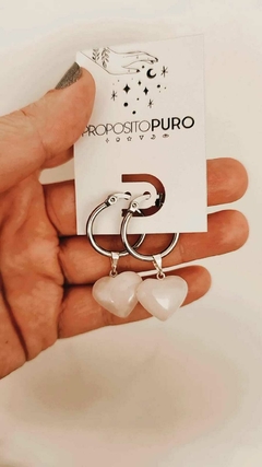Aros corazón - Cuarzo blanco - Mejora el animo, brinda seguridad emocional - comprar online