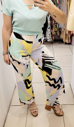 Pantalon Beach Estampado Celeste - comprar online