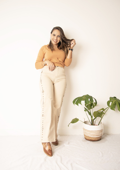 Jeans Harlem Beige Con Tachas