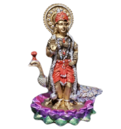 Krishna 20cm em resina com o pavão na flor de lótus, na internet