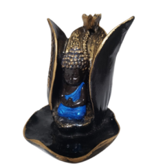 Incensário cascata Buda dentro da  Flor De Lotus   12x12cm em resina - Maraterapia presentes wicca I budismo I umbanda I católico I decoração I antiguidades I animais