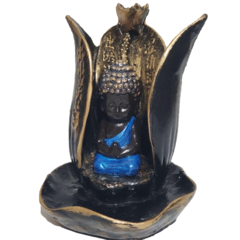 Incensário cascata Buda dentro da  Flor De Lotus   12x12cm em resina - loja online