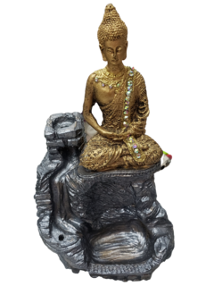 Incensário cascata buda Sidarta namastê  15X9cm em resina pintura a mão com adorno