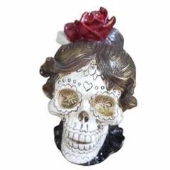 skull, crânio, caveira  mulher com coque de osso 13cm em resina - comprar online