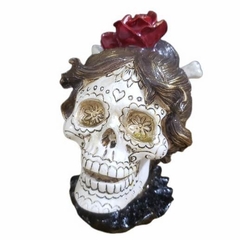 skull, crânio, caveira  mulher com coque de osso 13cm em resina na internet