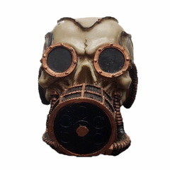 crânio, caveira, skull steam punk com com mascara de oxigênio  14cm em resina - loja online