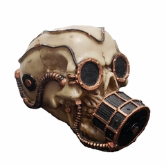 Imagem do crânio, caveira, skull steam punk com com mascara de oxigênio  14cm em resina