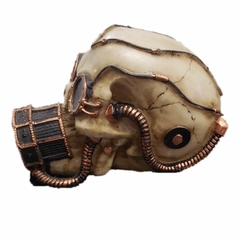crânio, caveira, skull steam punk com com mascara de oxigênio  14cm em resina